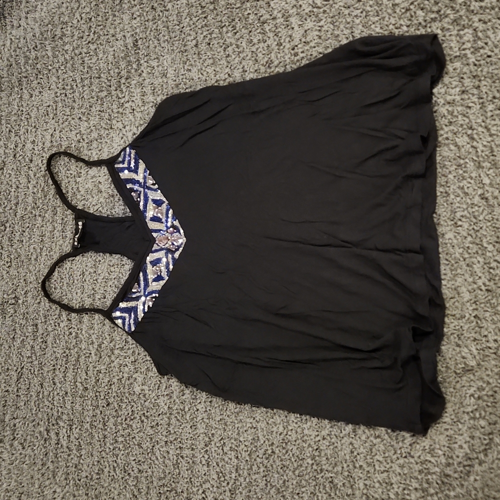Black Racerback Aztec Sequin Detail Tank